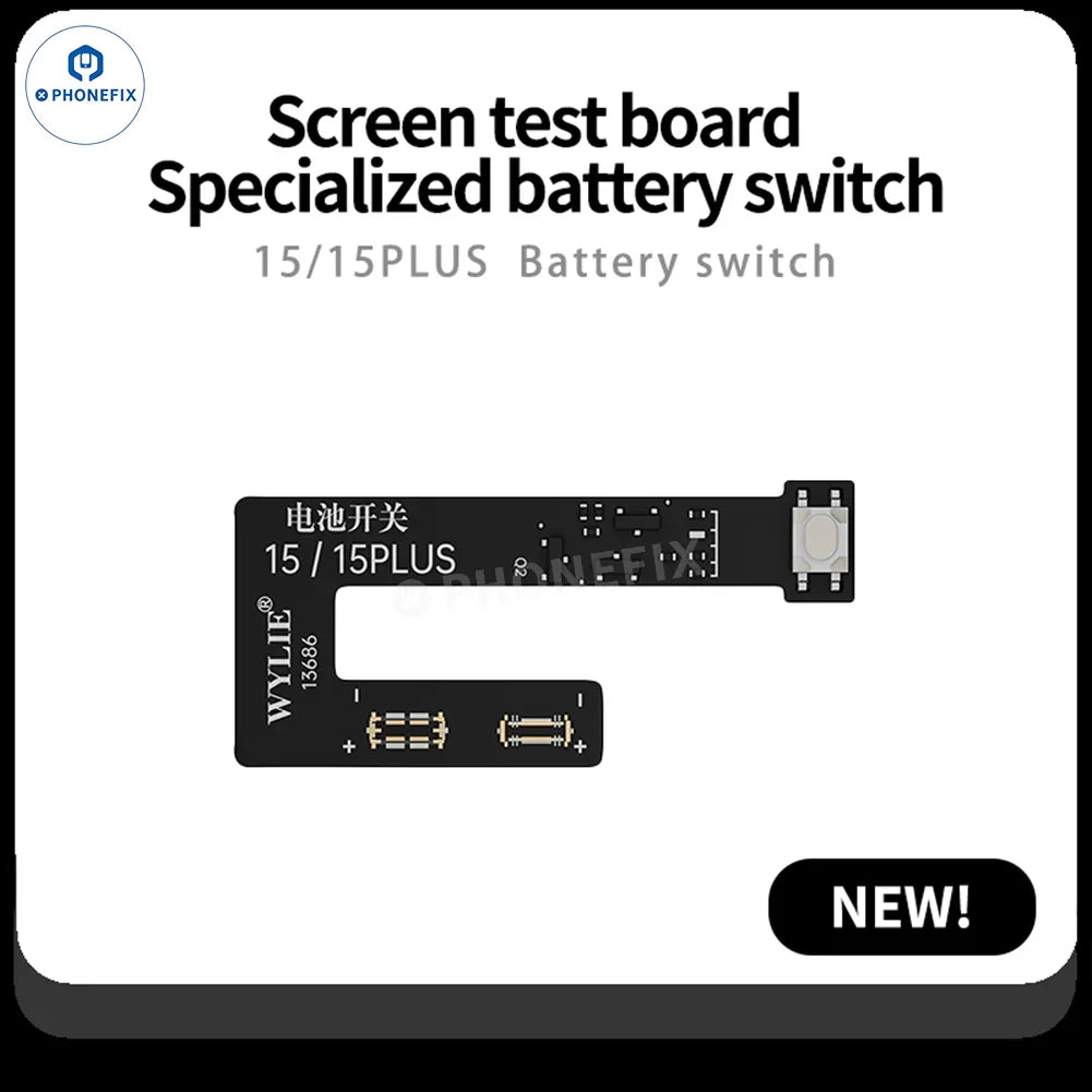 PhoneFix WYLIE battery switch cable for iPhone, used in battery replacement, with one-key boot and test functionality.