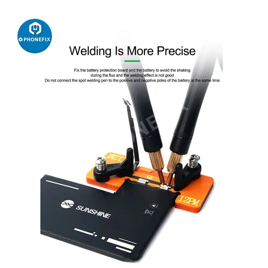 PHONEFIX RL-936WA Battery Welding Fixed Fixture for iPhone 11, 12 Pro Max, and Mini battery replacement parts, used for precise welding.