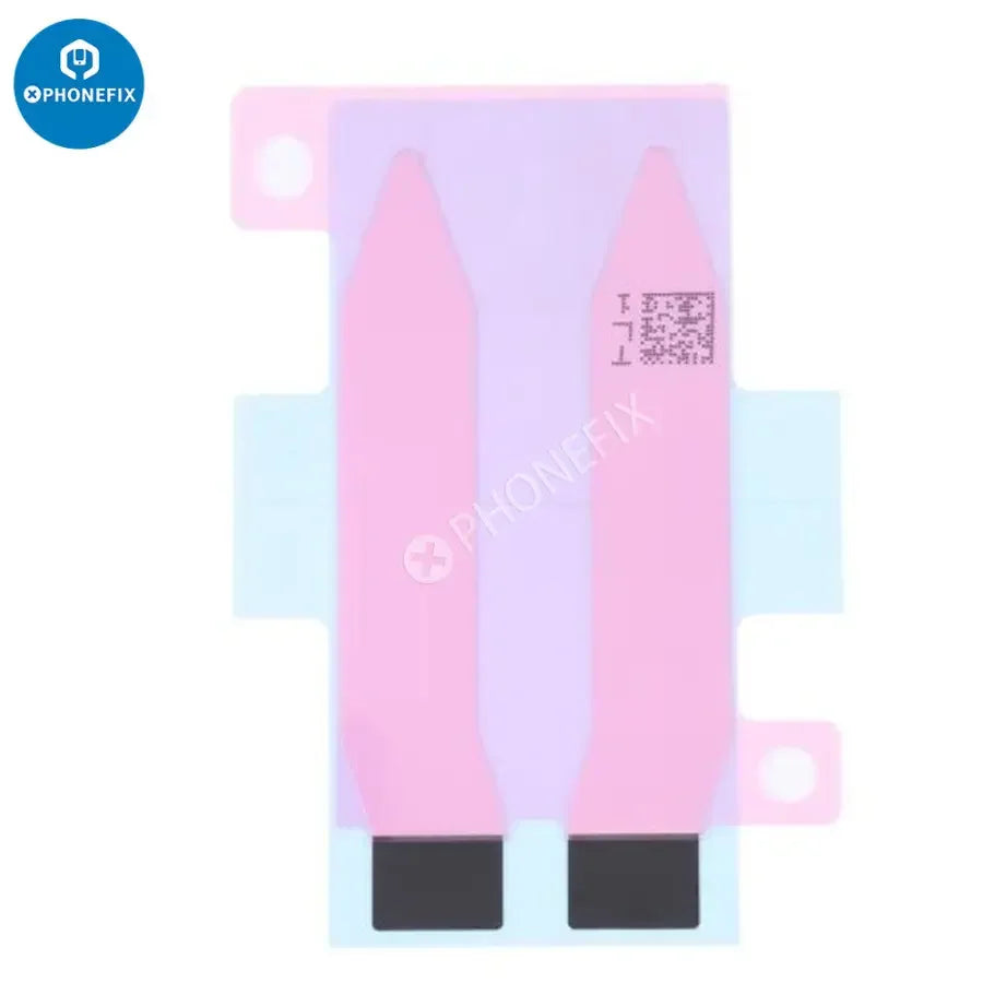 PHONEFIX iPhone 14/14 Plus/14 Pro/Pro Max battery adhesive sticker for replacement battery, showing the adhesive strip and packaging.