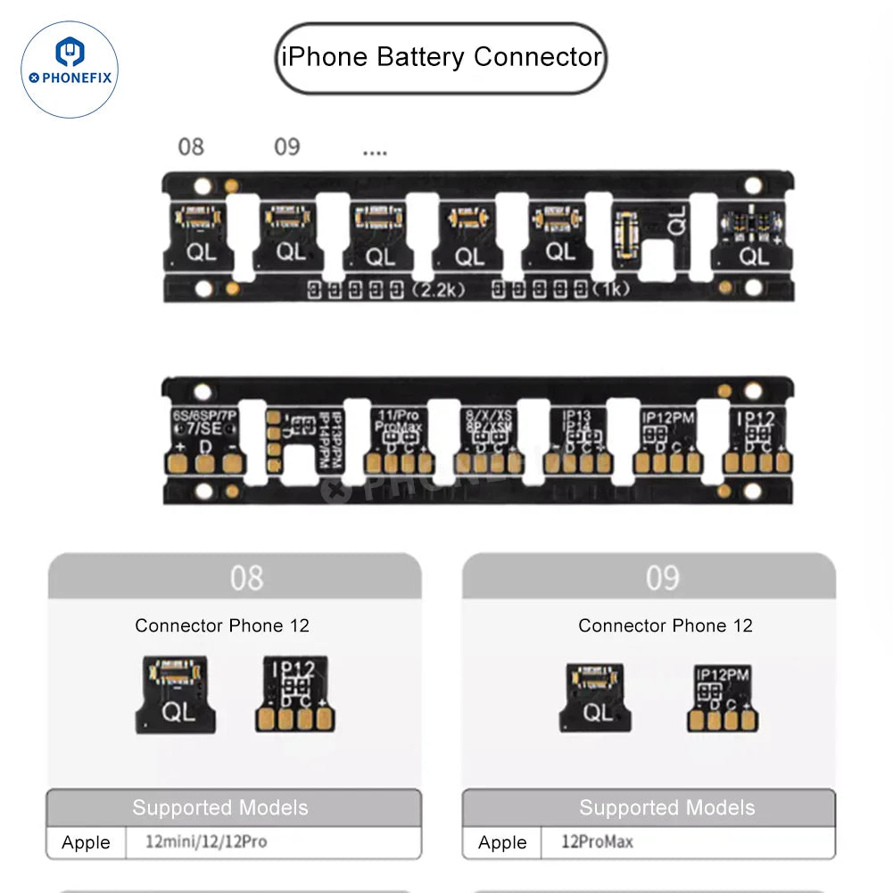 Battery-free boot power connector for Android, iPhone, Huawei by PHONEFIX, replacement part for smartphone battery repair.