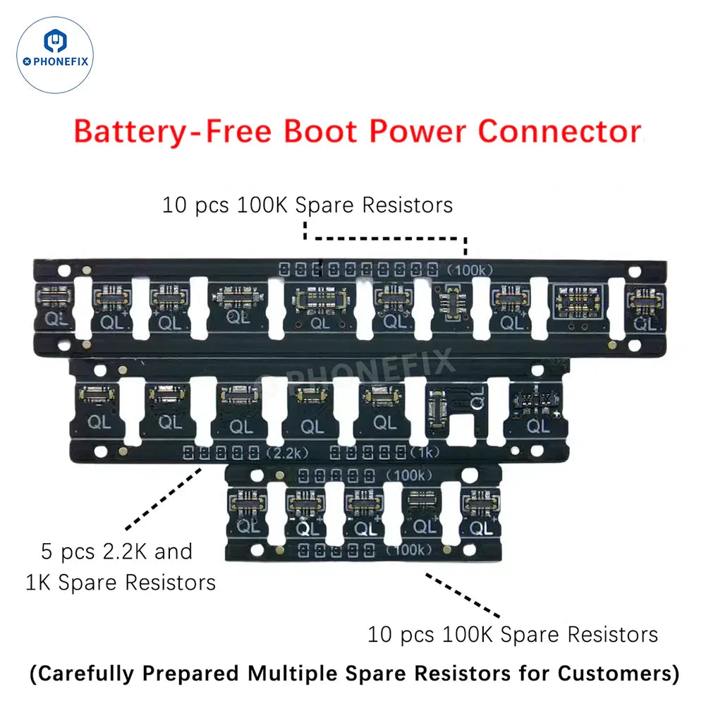 Battery-free boot power connector for Android, iPhone, Huawei from PHONEFIX, used as a replacement part for device repair.