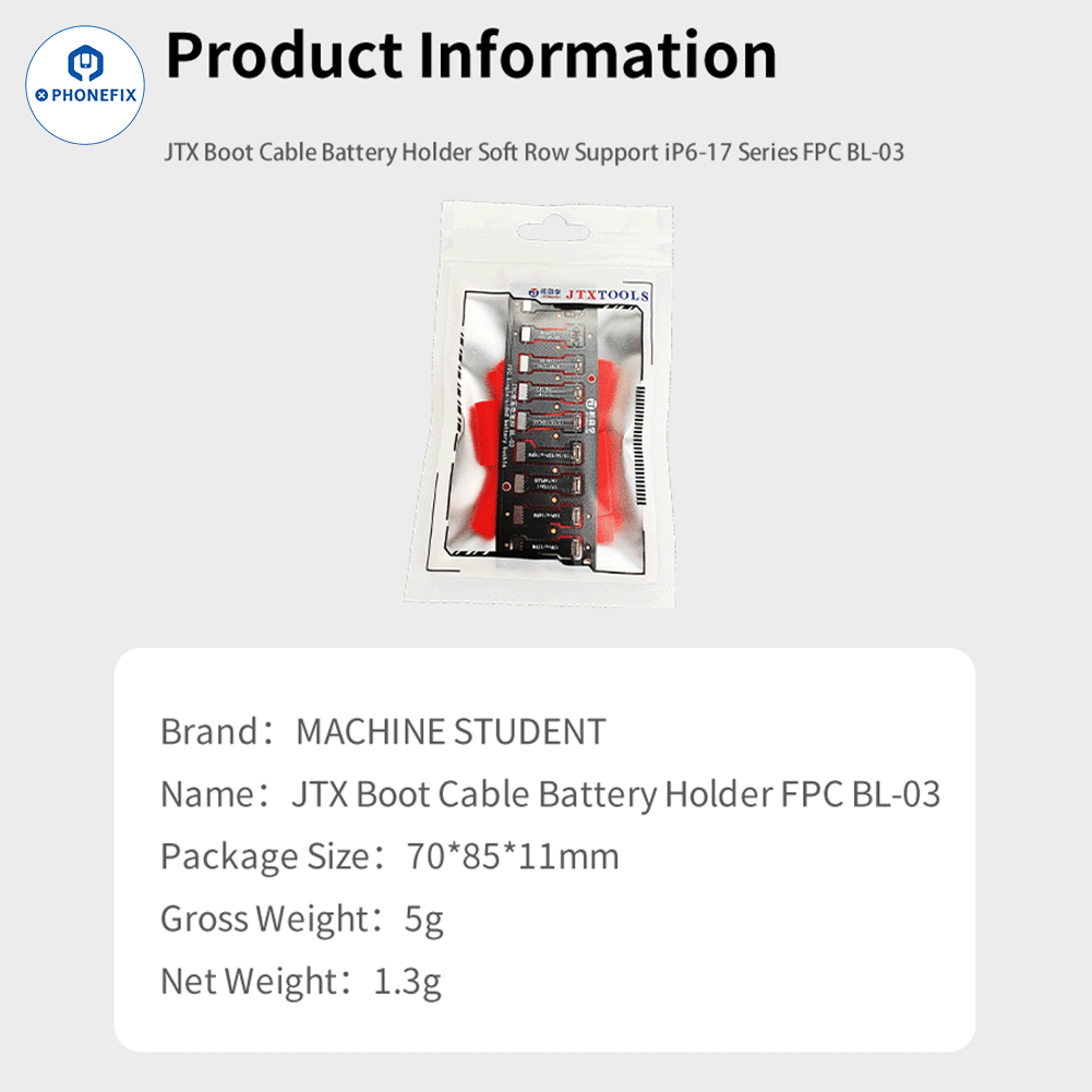 JTX BL-03 BL-04 battery connector for iPhone 6-17 series and Android devices, replacement part by PHONEFIX, shown in the image.
