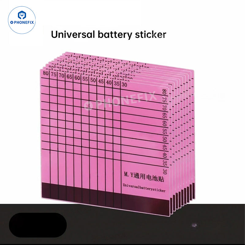 Set of 10 PHONEFIX YCS M.Y mobile phone universal battery replacement adhesive strips for DIY battery repairs.