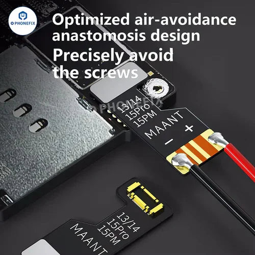 Power Cable Connector Battery Buckle for iPhone 6 to 16 Pro Max, replacement part by PHONEFIX, shown in close-up image.