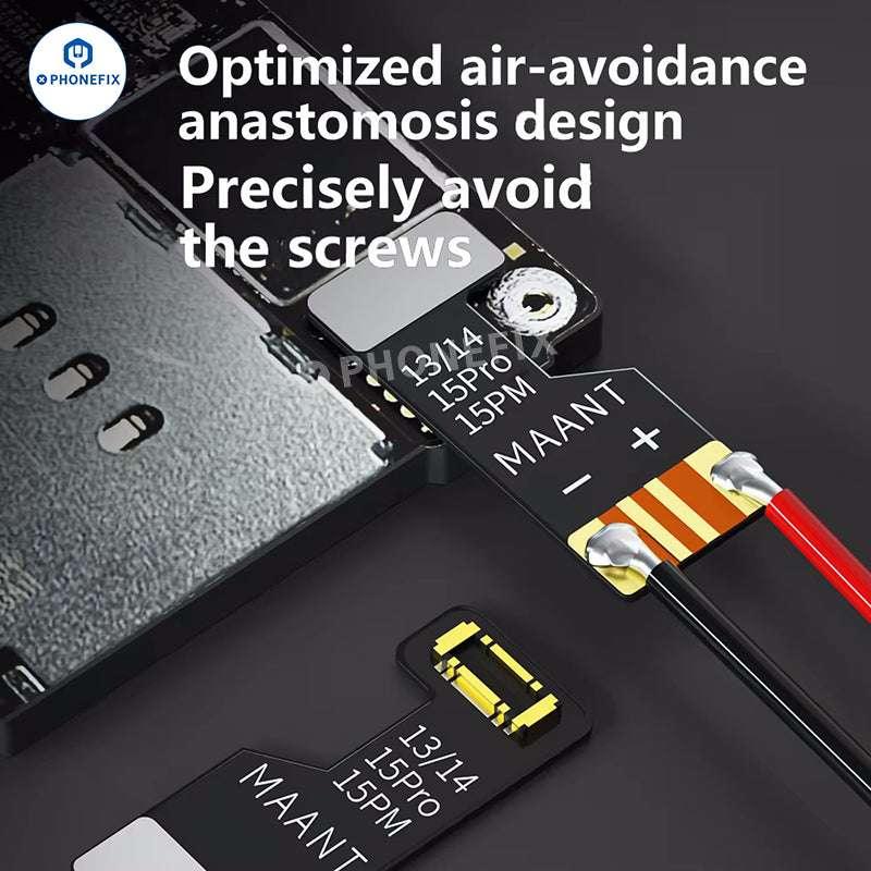 MaAnt M062 soft power cable battery buckle for iPhone 6-16 Pro Max, replacement part with connector and cable in close-up view