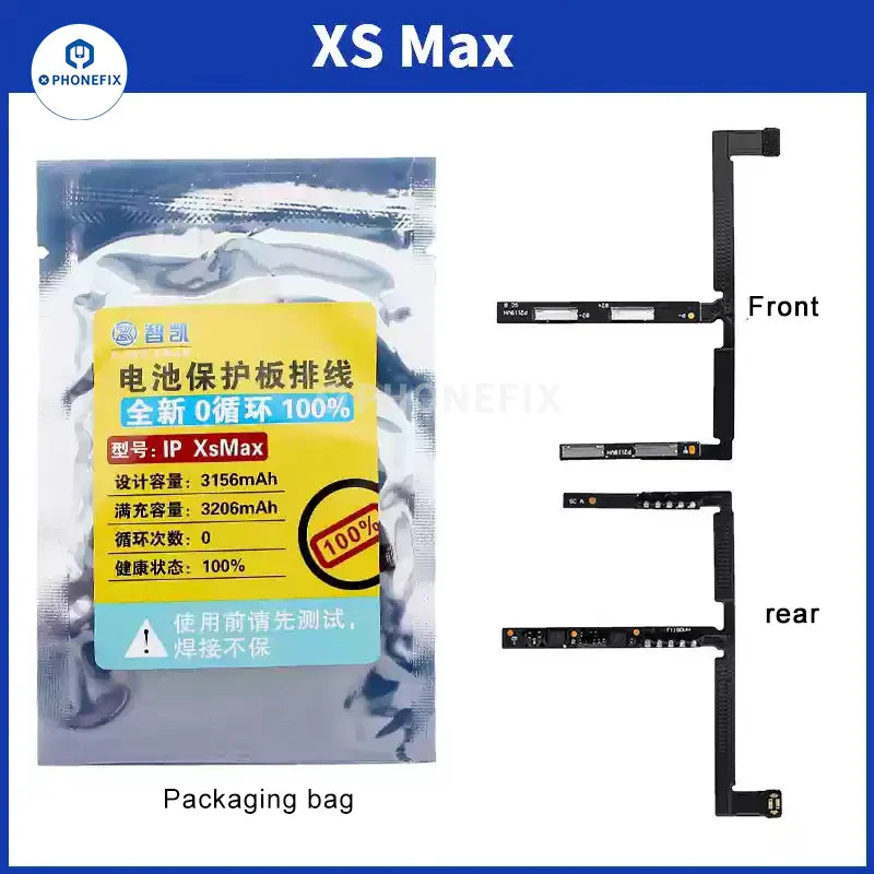 PHONEFIX iPhone X and 16 Pro Max battery protection board flex cable, replacement part for battery repairs, 0 cycle condition.