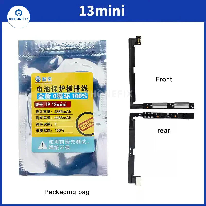 PHONEFIX iPhone X-16 Pro Max battery protection board flex cable for replacement, showing a close-up of the flex cable and connectors.