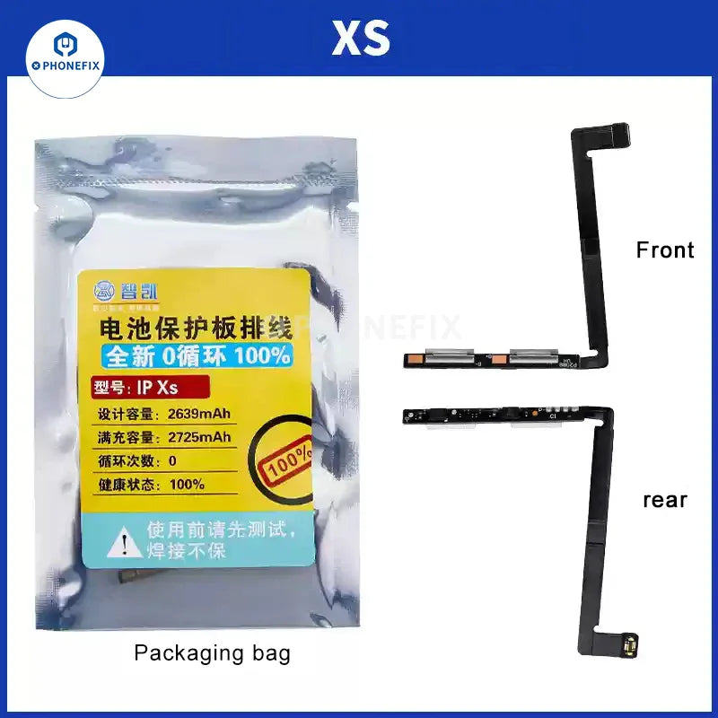 PHONEFIX iPhone X and Pro Max battery protection board flex cable, new replacement part for battery repair.