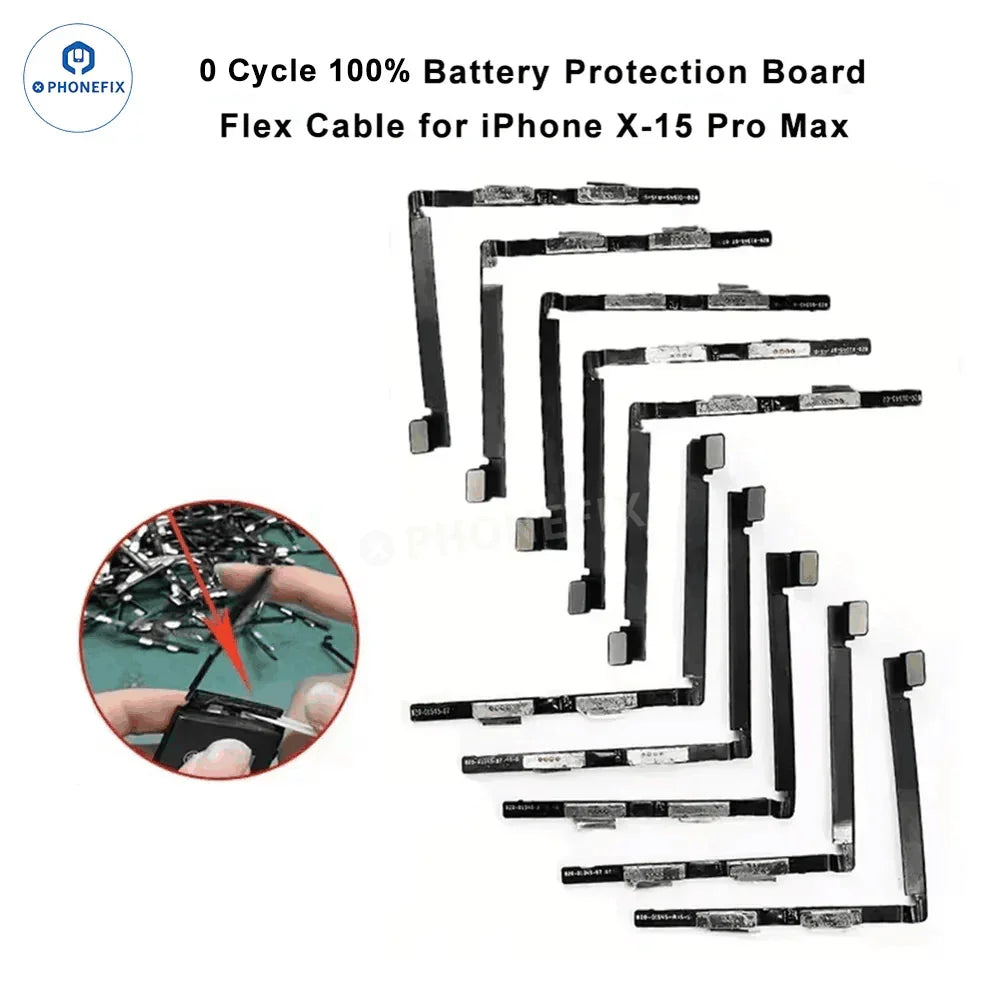 iPhone X-16 Pro Max battery protection board flex cable by PHONEFIX, showing detailed PCB with connectors and circuitry.