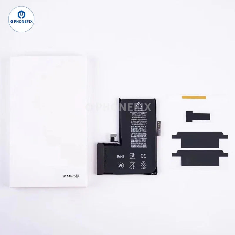PHONEFIX 100% Salud Reemplazo de la batería del iPhone Placa BMS que muestra las conexiones del circuito y los componentes electrónicos.
