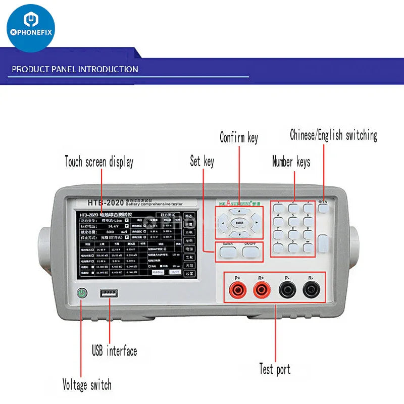 PhoneFix lithium battery tester tool for high-precision internal resistance and capacity testing of batteries up to 20V and 10A.