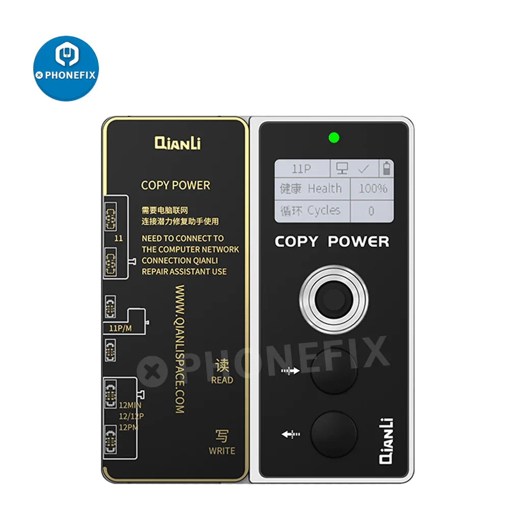 Qianli Copy Power Battery Flex Cable for iPhone 11-14 Pro Max, used as a battery tester tool by PHONEFIX.
