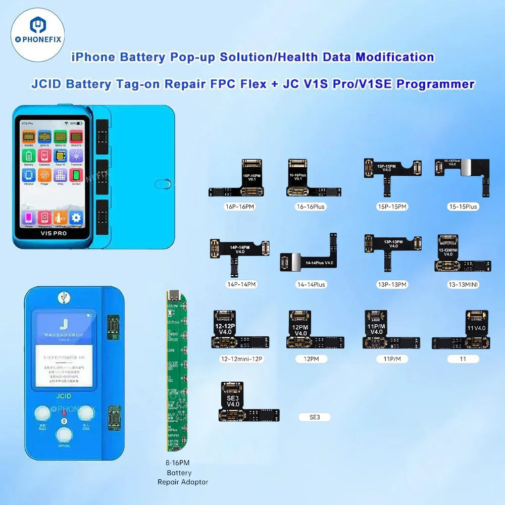 PHONEFIX JCID 4th Gen Tag-on Battery Repair FPC tool for iPhone 11-16 Pro Max battery testing and repair.