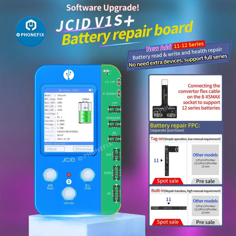 PHONEFIX JC Built-in Battery Repair Flex Cable for iPhone 11-14 Pro Max, battery tester tool with flexible connector for repair.