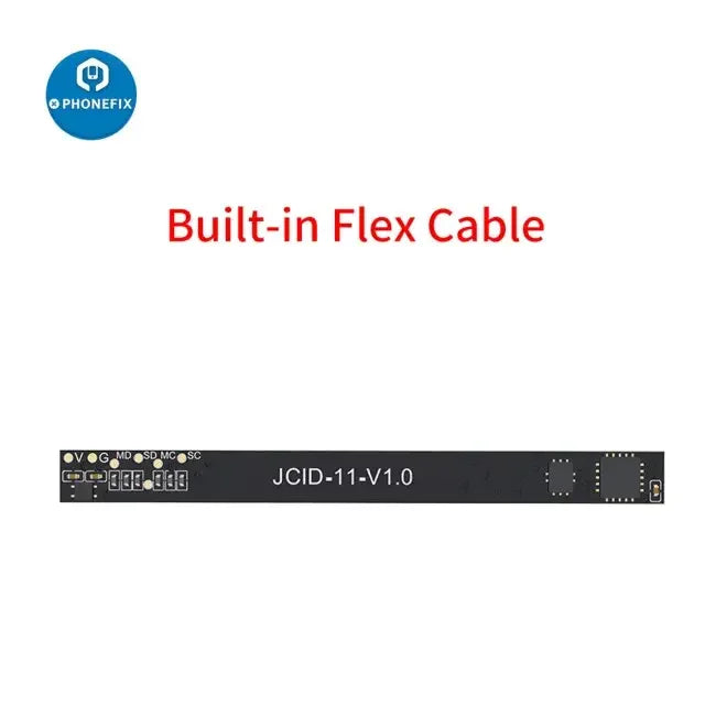 PHONEFIX JC Built-in Battery Repair Flex Cable for iPhone 11-14 Pro Max, used as a battery tester tool for repair.