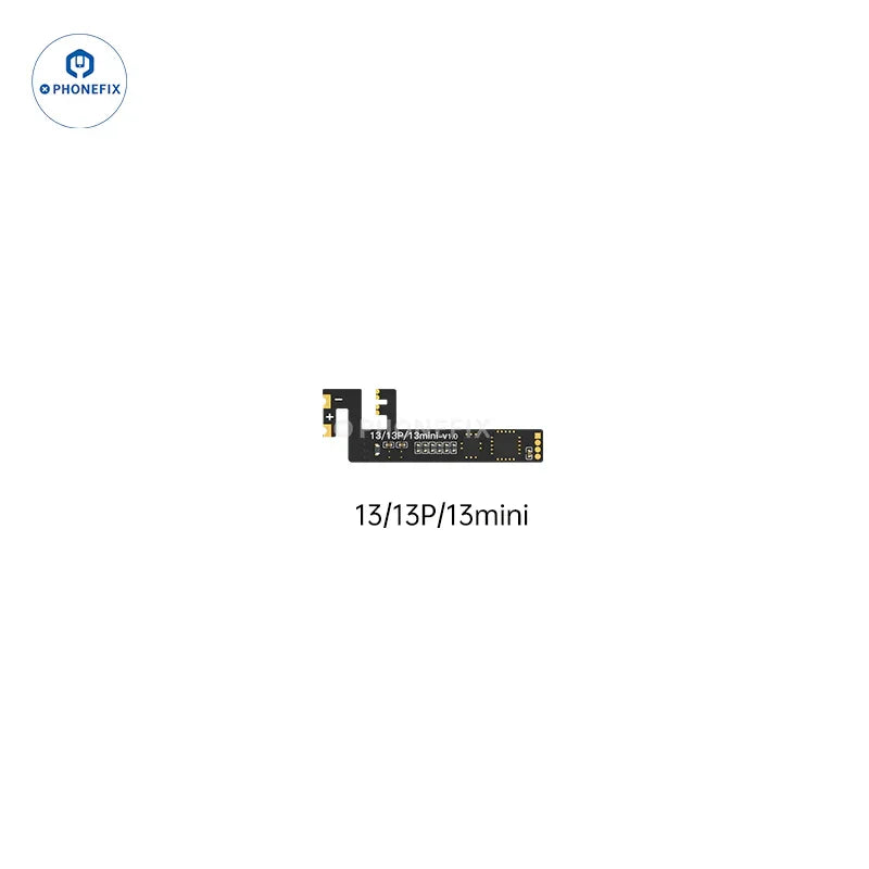 PHONEFIX iPhone 11-14 Pro Max built-in battery repair flex cable and tester tool showing flexible cable and connector for battery repair.