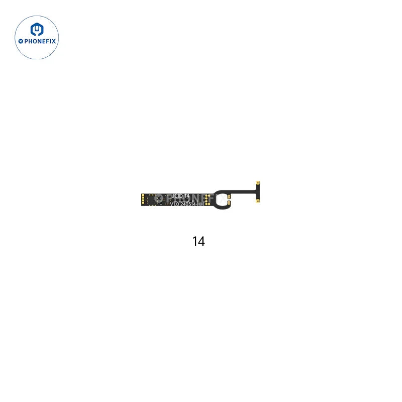 PHONEFIX iPhone 11-14 Pro Max built-in battery repair flex cable and tester tool, with visible flexible cable and connectors.