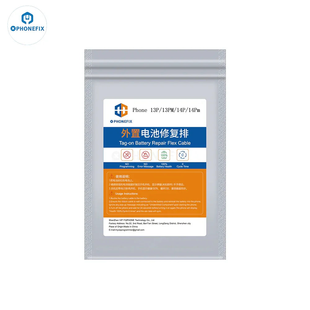 PHONEFIX battery tester tool with flexible cable for iPhone 11 to 15 Pro Max battery repair and testing.