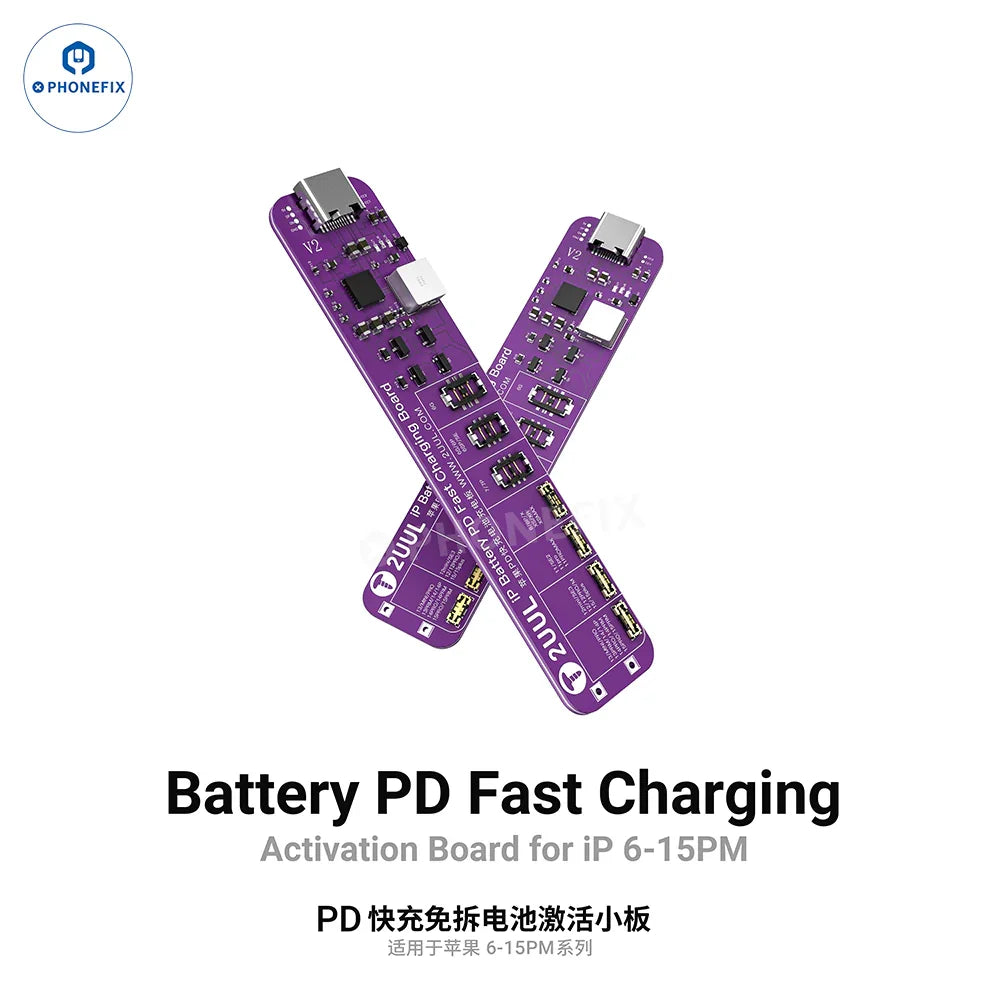 PHONEFIX 2UUL BT01 iPhone PD Fast Charging Activation Board and BT02 Battery Connector for testing and repair.