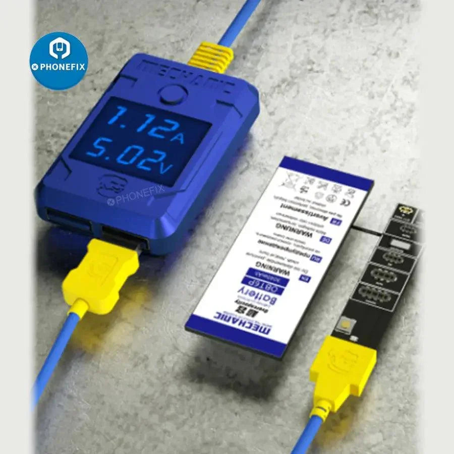 PhoneFix iTest Pro Battery Tester Kit for Apple and Android phones, compact mechanic tool for testing phone battery charge.