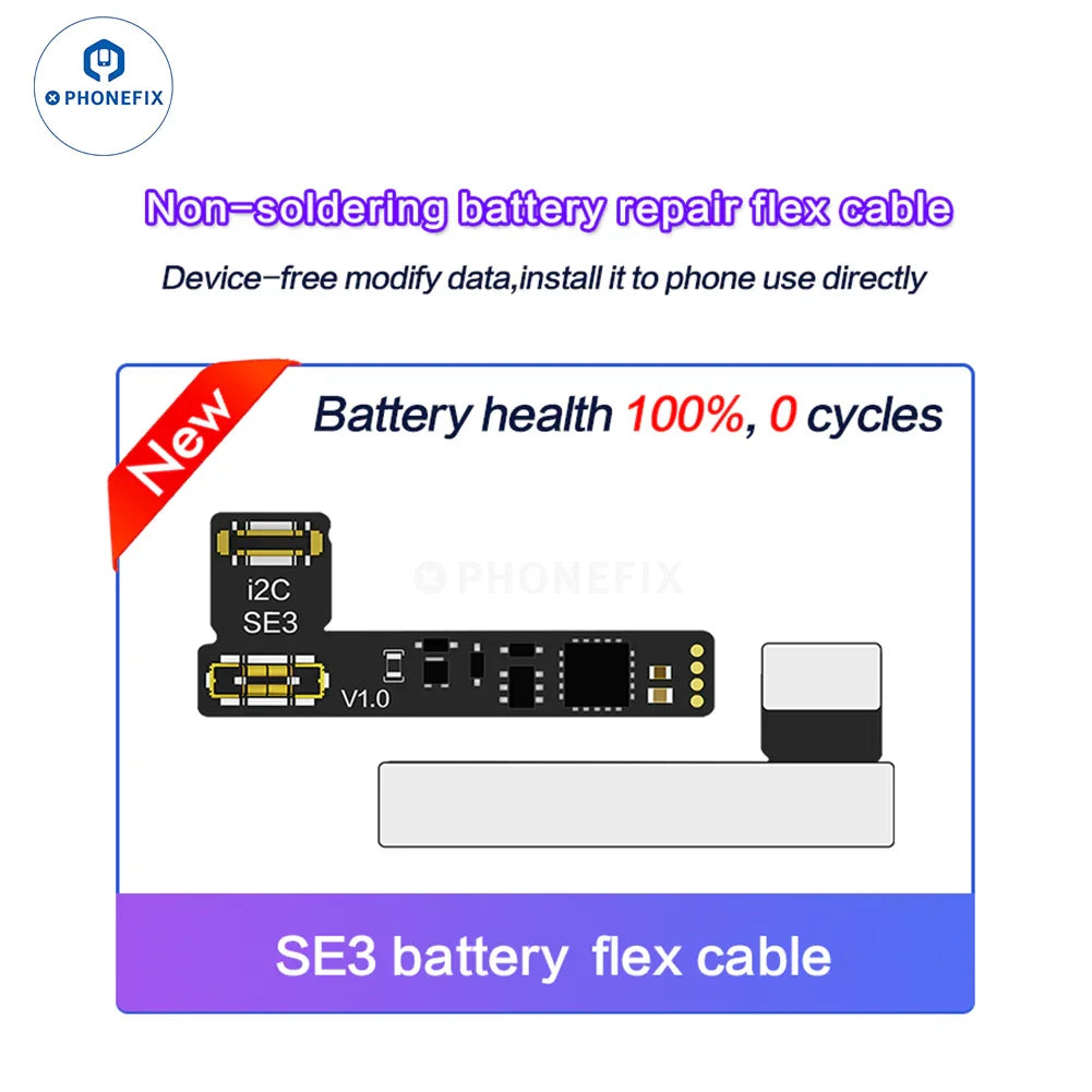 i2C Tag-on Battery Repair Flex Cable for iPhone 11-15 Pro Max, used as a battery tester tool by PHONEFIX.