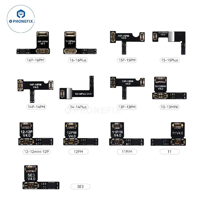 PHONEFIX JCID 4th Gen Tag-on Battery Repair FPC for iPhone 11-16 Pro Max battery tester tool with testing connectors.
