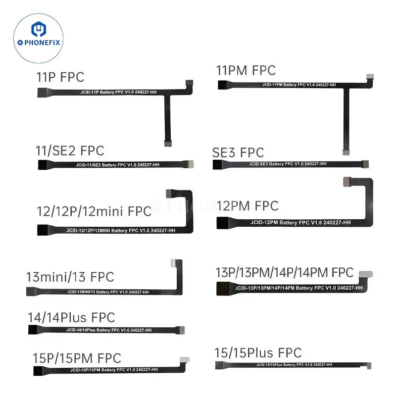 Carte de réparation rapide de l'état de la batterie de l'iPhone PHONEFIX JCID Q1 avec outil de test de batterie et sans FPC requis, visible sur l'appareil.