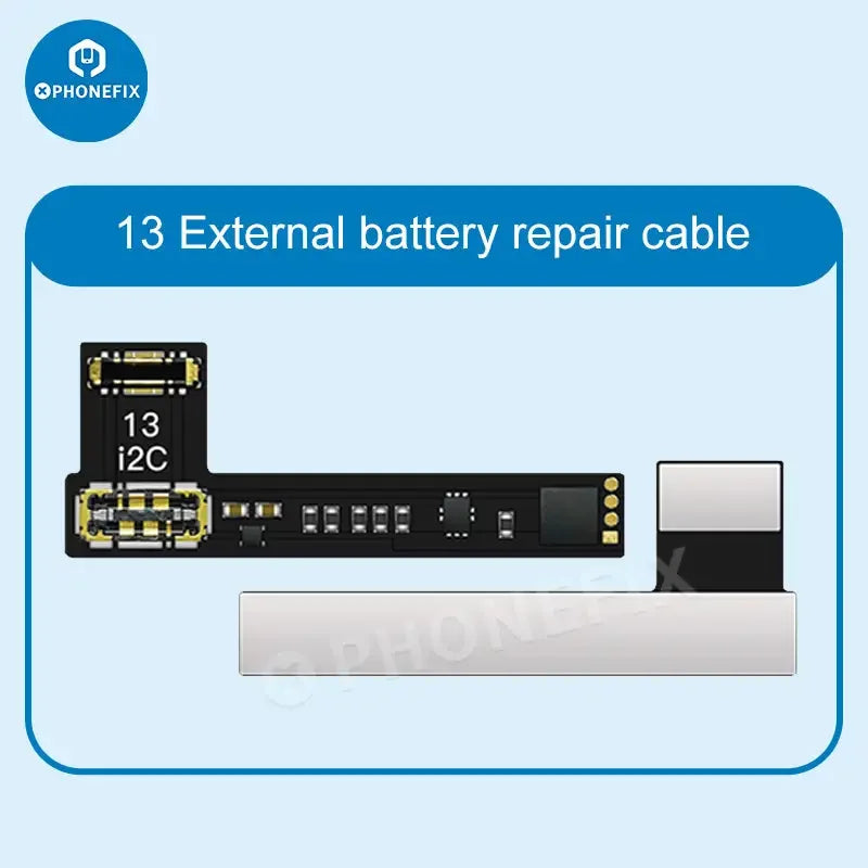 i2C BR KC01 Battery Data Corrector for iPhone 11-15 Pro Max, PHONEFIX battery tester tool, showing device screen and connectors