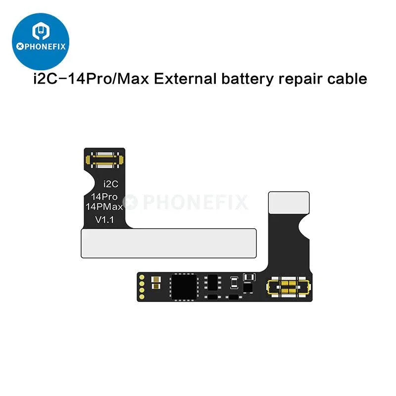 i2C BR KC01 Battery Data Corrector for iPhone 11-15 Pro Max, PHONEFIX battery tester tool, device with screen and connectors.