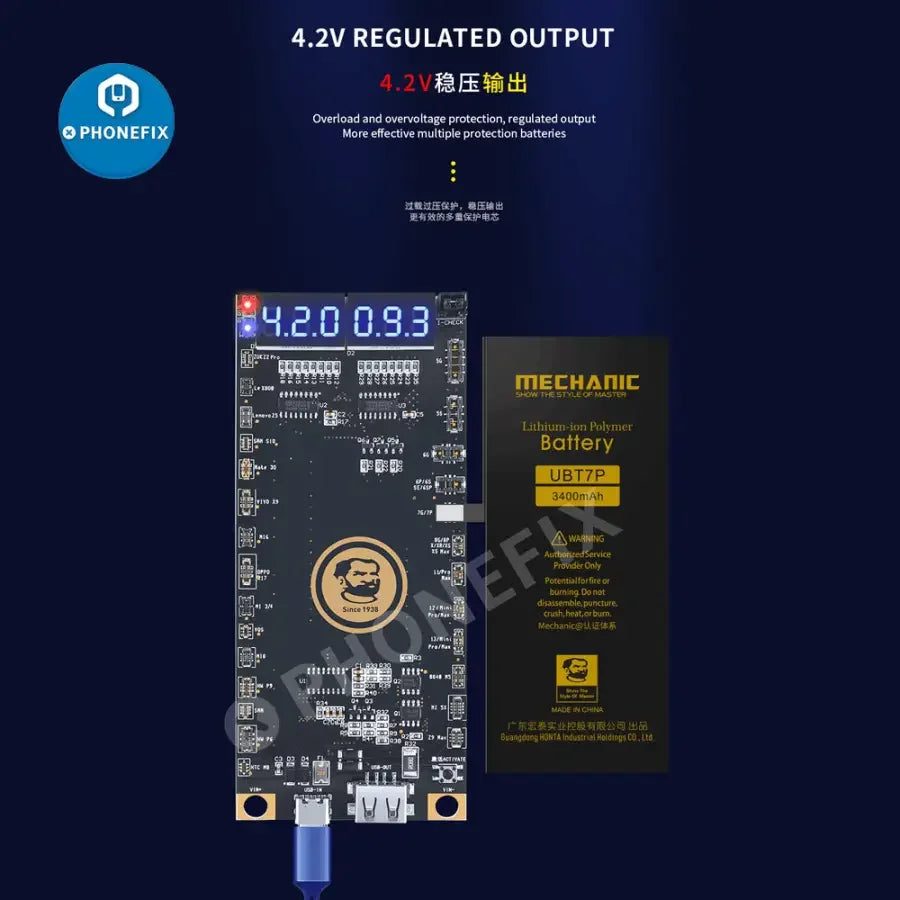 PHONEFIX Mechanic BA27 Battery Activation Detection Board for iPhone and Android battery tester tool, used for testing phone batteries.