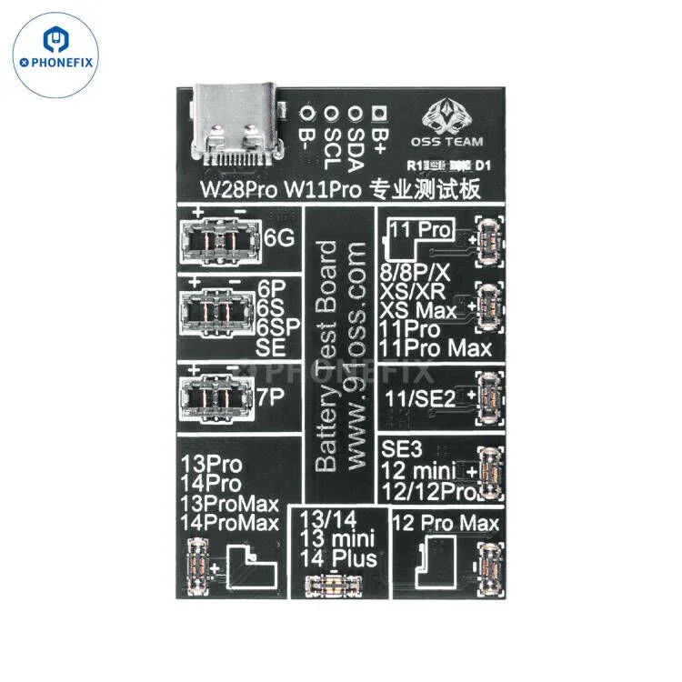 PHONEFIX Mechanic BA27 battery activation detection board for iPhone and Android, a versatile battery tester tool with detailed wiring.