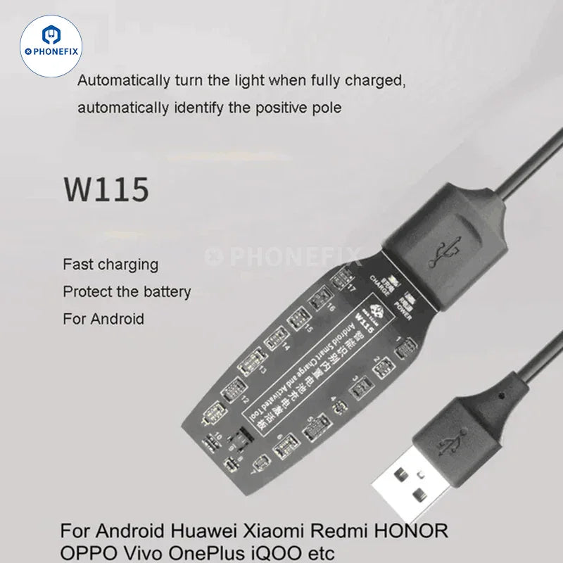 Phonefix mechanic battery activation board for iPhone and Android phones, battery tester tool for phone repair technicians.