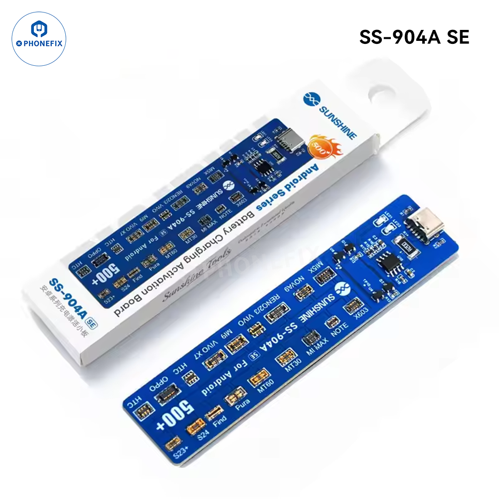 PHONEFIX Sunshine Phone Battery Charging Activation Board for iPhone and Android, battery tester tool with connectors and circuit components.