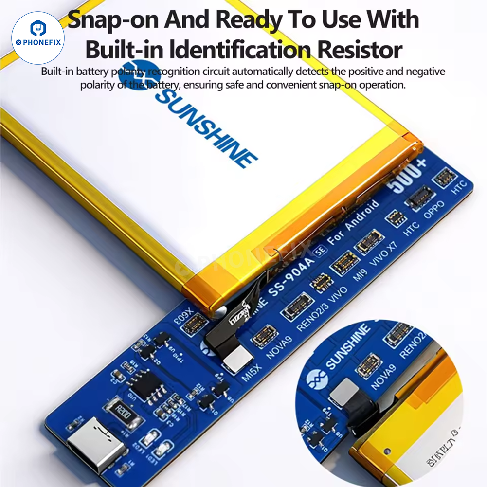 PHONEFIX Sunshine Phone Battery Charging Activation Board for iPhone and Android, battery tester tool with testing ports and indicators.