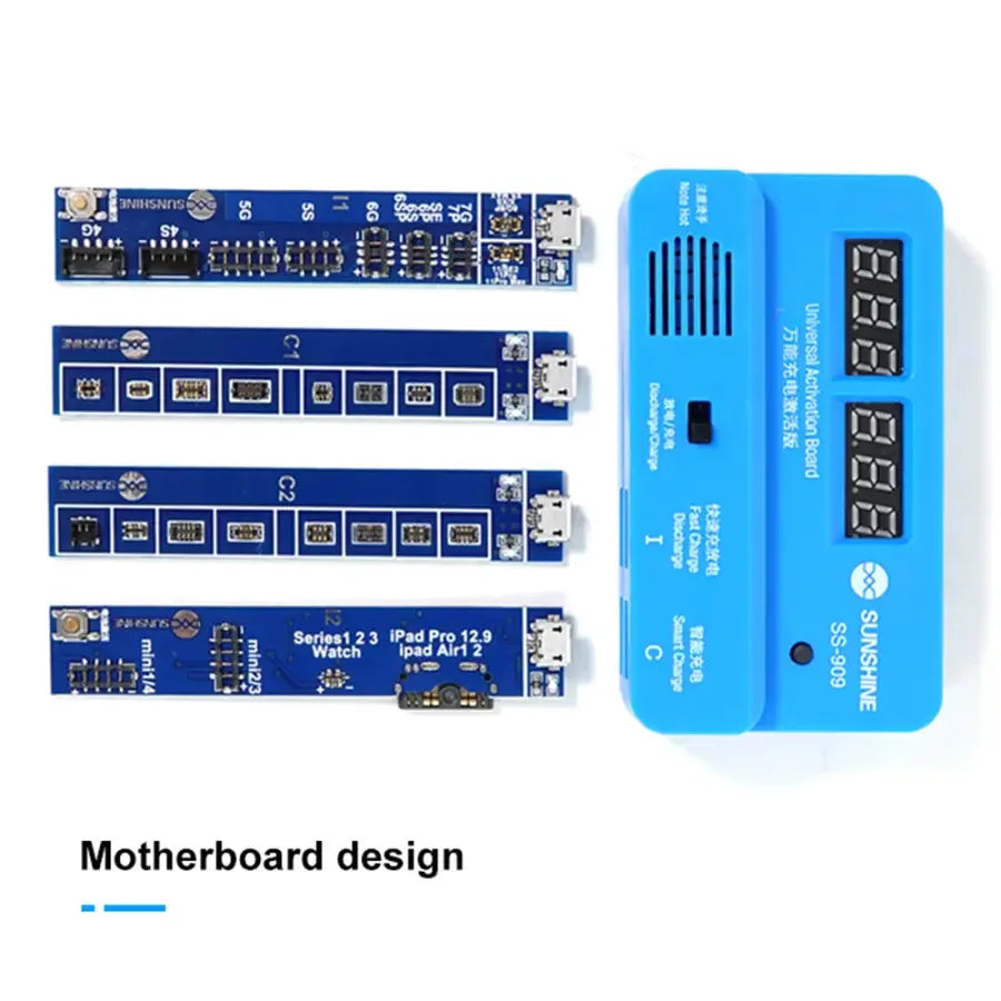 PhoneFix SS-909 universal battery tester tool for phone repair, used to test and activate charging boards in smartphones.