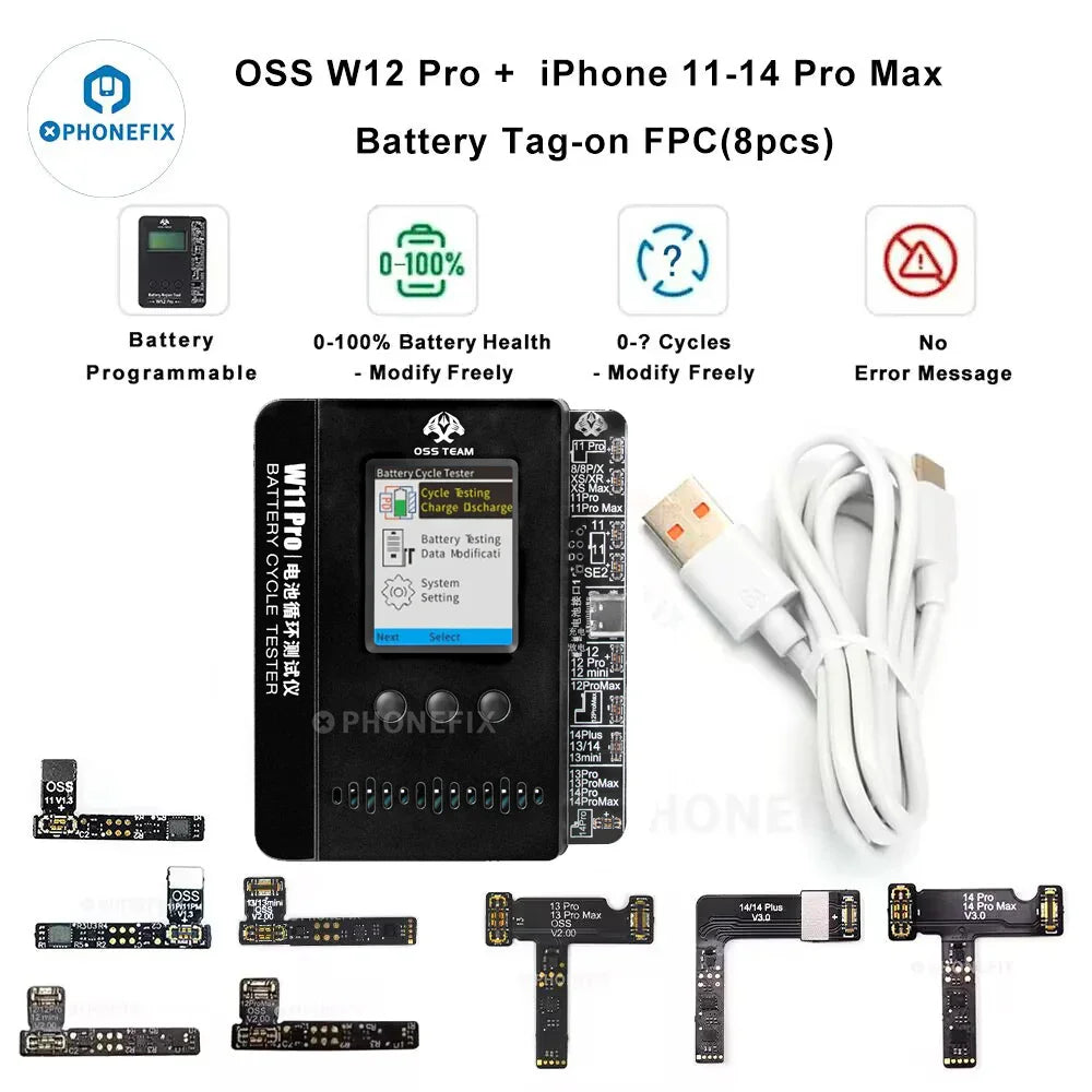 PhoneFix battery tester tool displaying test results to verify a genuine replacement battery for smartphones.