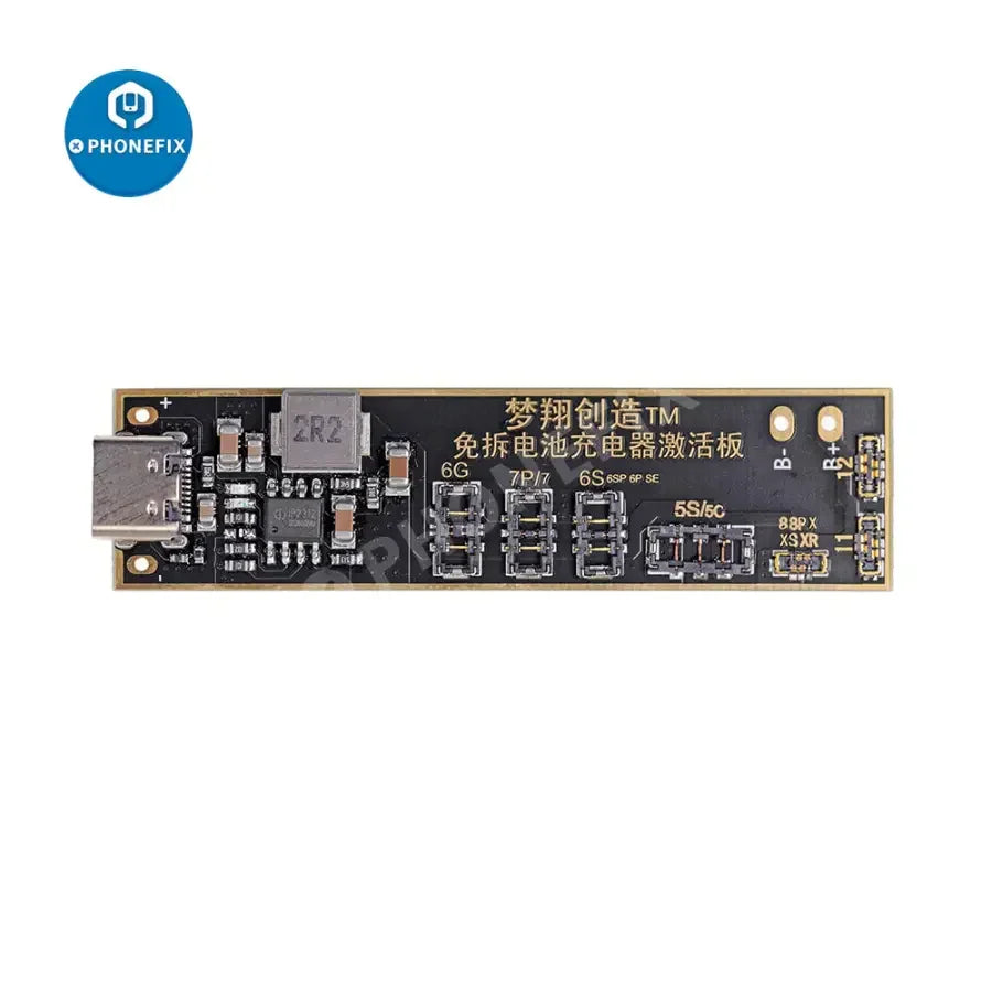 PHONEFIX C-001 fast charging battery activation board for iPhone battery tester tool, with testing ports and circuit components.