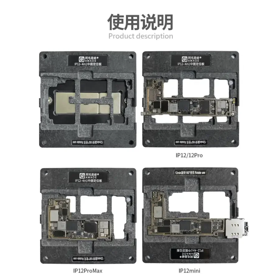 Amaoe middle layer tin planting platform for iPhone X to Pro Max, BGA reballing template by PHONEFIX, used for iPhone repair.