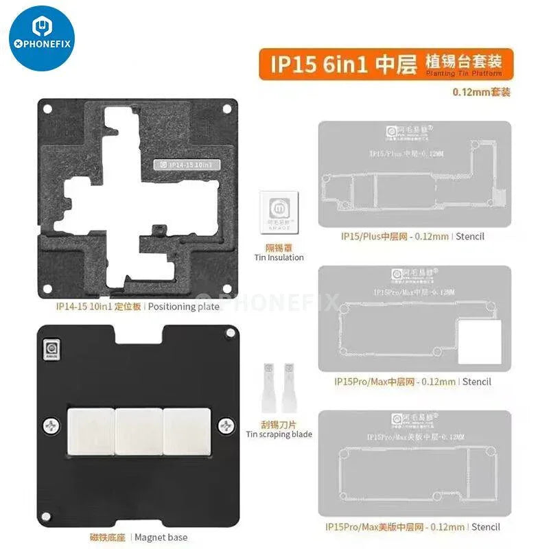 Amaoe middle layer tin planting platform for iPhone X to Pro Max, BGA reballing platform by PHONEFIX, for precise chip repair.