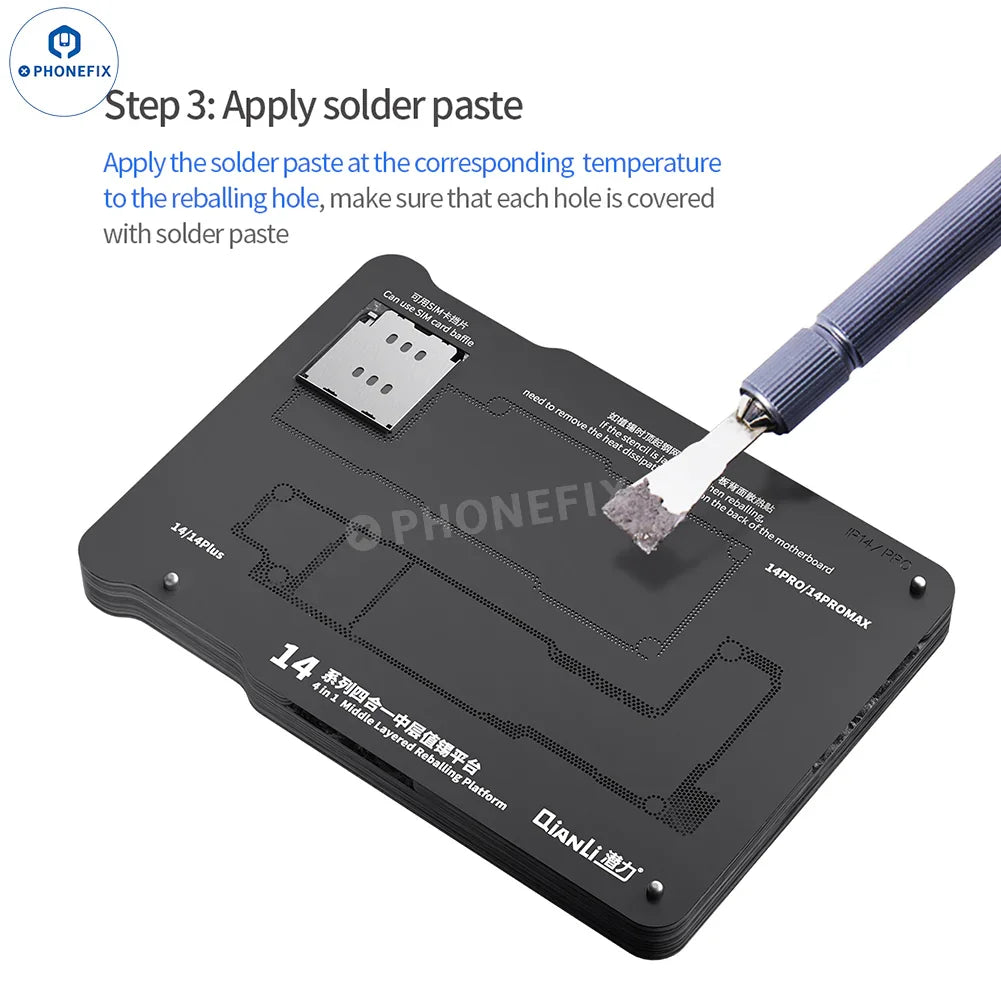 QianLi iPhone 16 Plus/Pro Max BGA reballing platform with four-in-one middle layer for iPhone repair by PHONEFIX