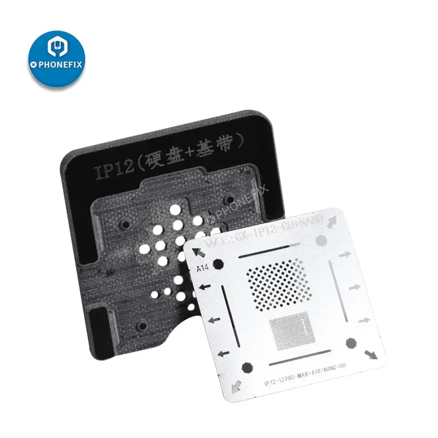 Kit de plantillas de reballing BGA de PhoneFix con molde de posicionamiento para iPhone X a 12 Pro Max, utilizado para reparaciones de reballing precisas.