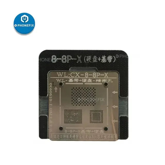 Kit de plantillas de reballing BGA de PhoneFix con molde de posicionamiento para iPhone X a 12 Pro Max, utilizado para el reballing preciso de las placas de circuito del iPhone.