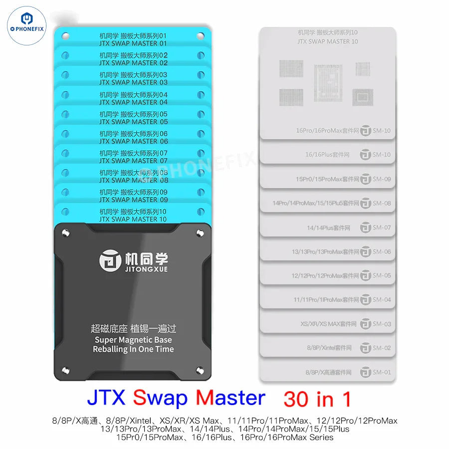 PHONEFIX JTX Swap Board CPU chip reballing platform for iPhone 8 to 16 Pro Max BGA reballing repair tool