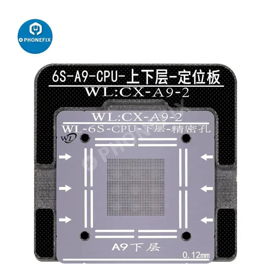 Plantillas de reballing BGA de PHONEFIX para la banda base NAND y la CPU A6-A14 del iPhone, utilizadas en la plataforma de reballing para la reparación de iPhone.