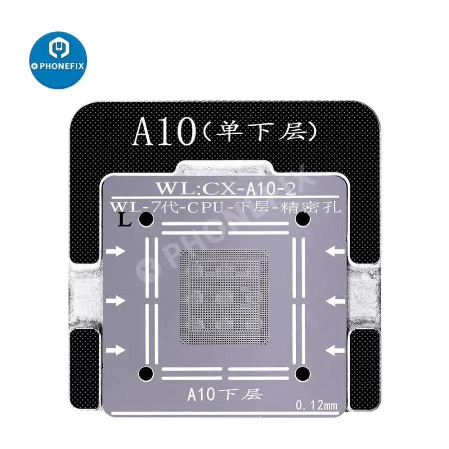 Plantilla de reballing BGA de PhoneFix para chips BGA de banda base, NAND y CPU A6-A14 de iPhone, utilizada para reparaciones de reballing precisas.