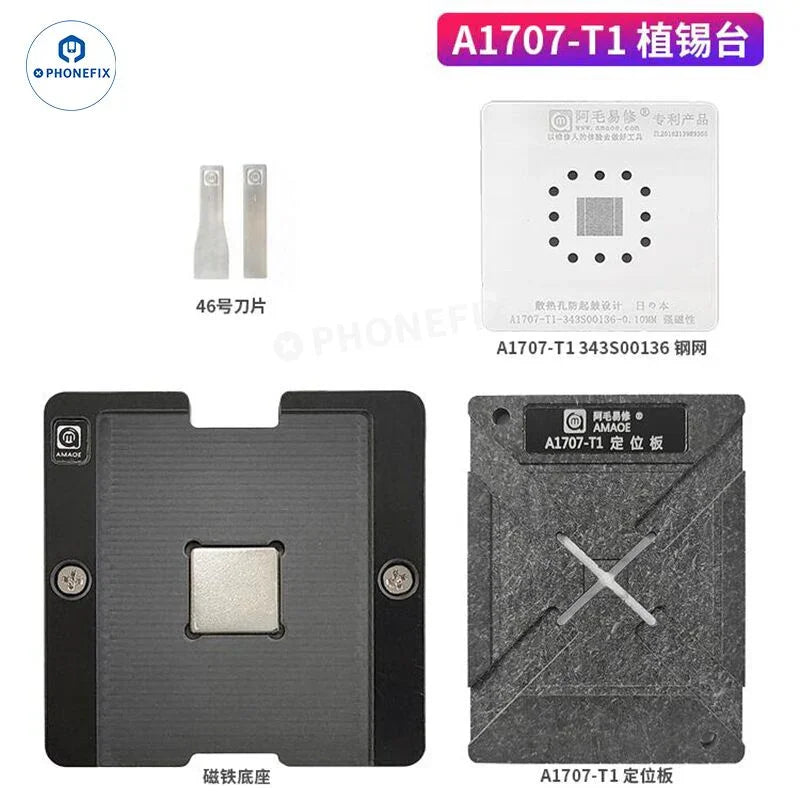 PHONEFIX AMAOE MAC BGA Reballing Platform for MacBook A1707-T1 PCB CPU IC repair, used for precise reballing and rework.