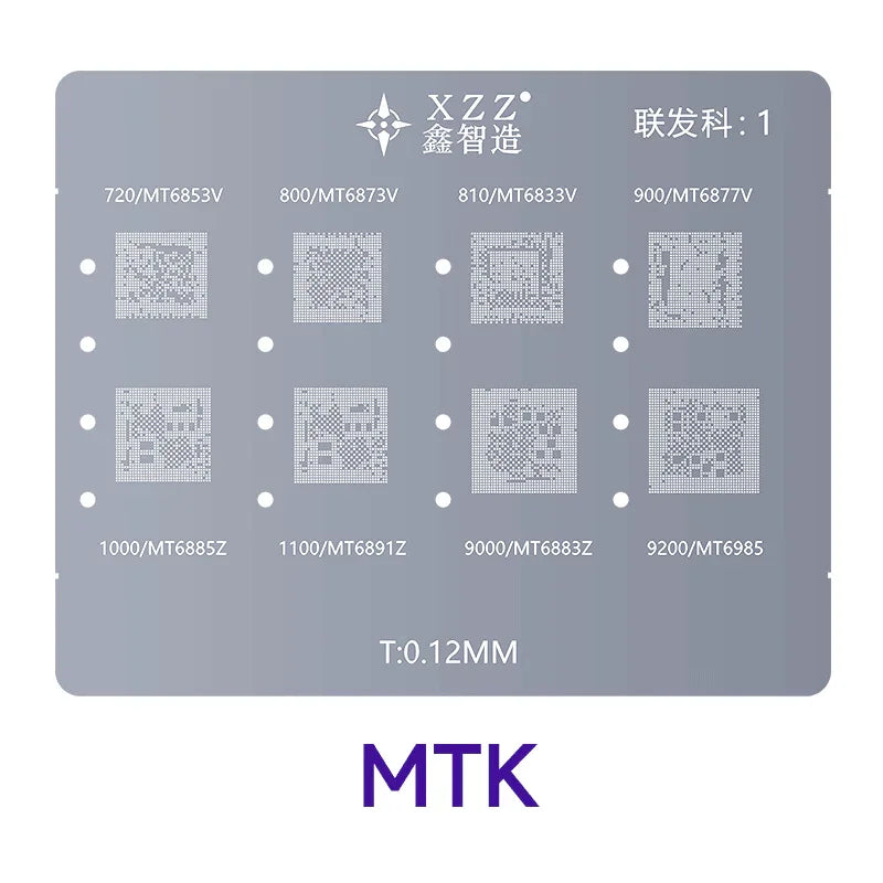 PHONEFIX XZZ L23 CPU Reballing Stencil Platform for iPhone A8-A16 BGA repair, showing the stencil layout on the platform.