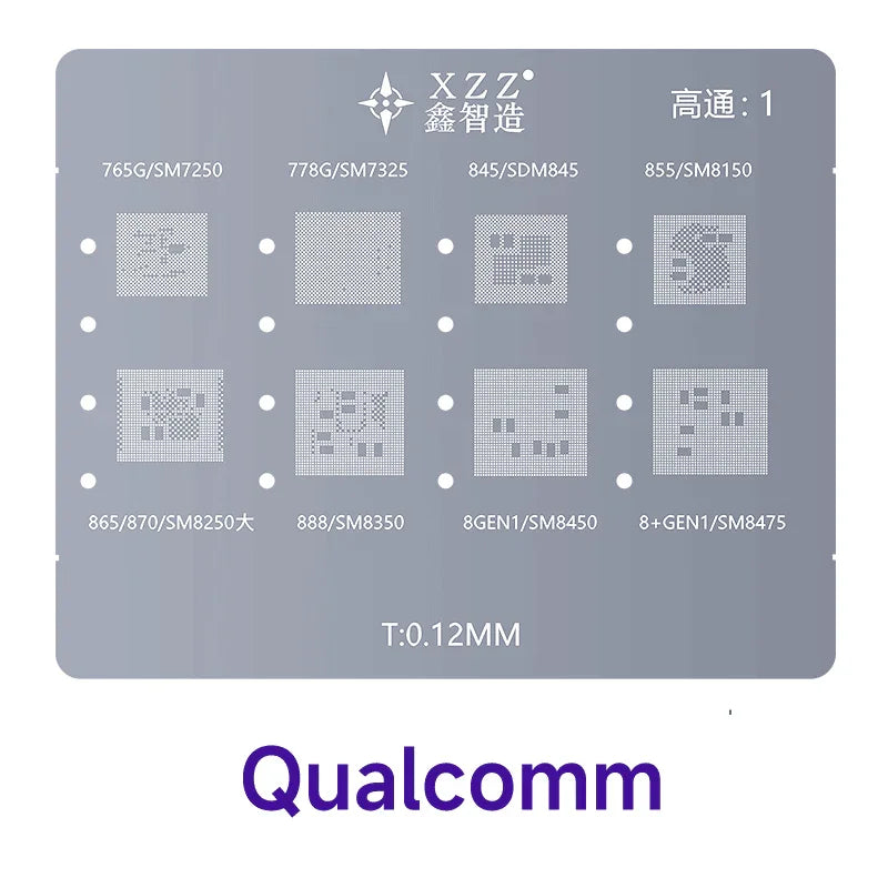 PhoneFIX XZZ L23 CPU reballing stencil platform for iPhone A8 to A16 BGA repair, showing the detailed stencil layout.