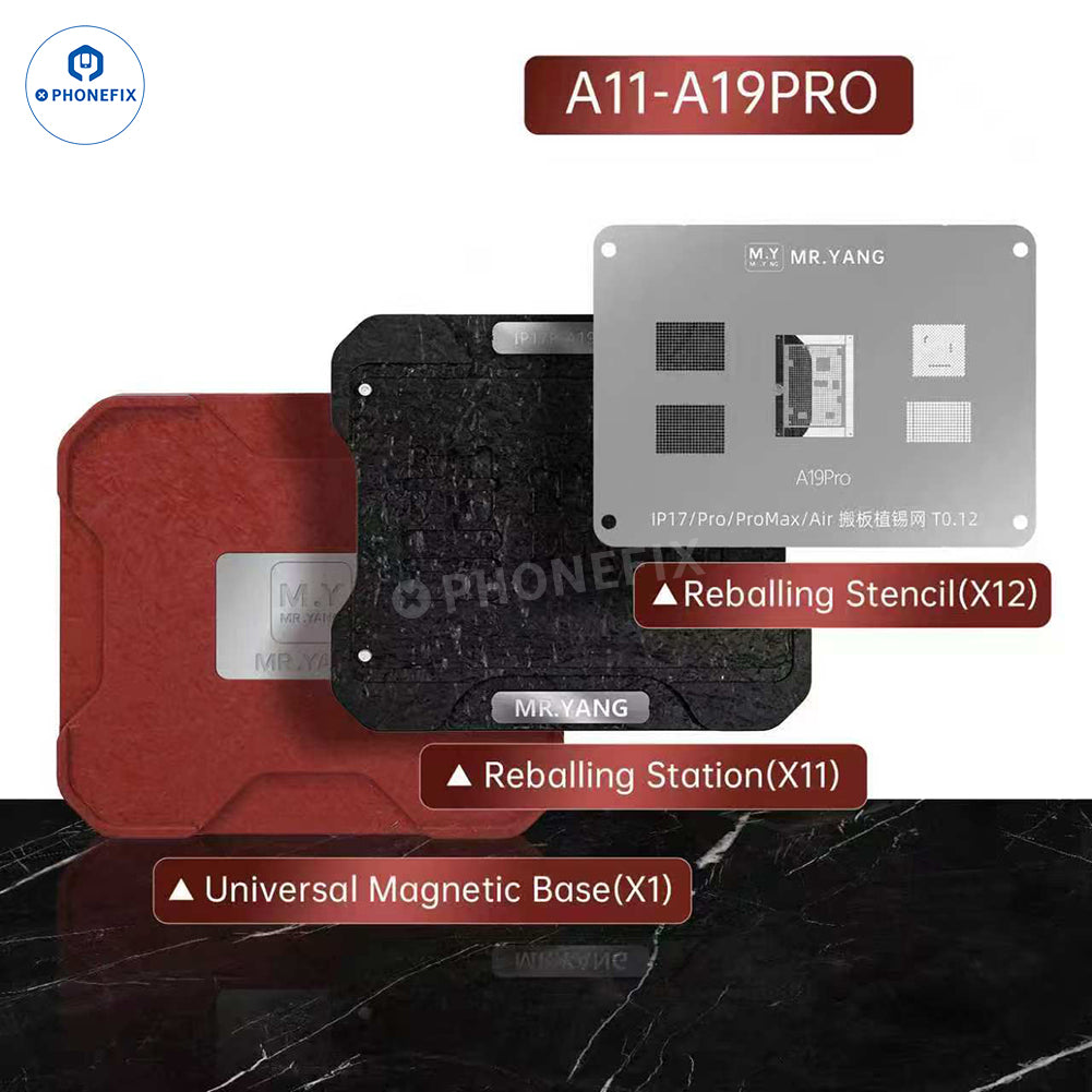 YCS M.Y CPU middle layer reballing platform for iPhone X to Pro Max by PHONEFIX, used for precise BGA reballing repair.