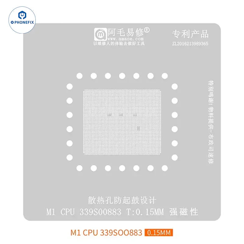 Plataforma de colocación de estaño para CPU PHONEFIX AMAOE para MacBook M1/M2/M3 Pro, plataforma de reballing BGA con herramientas de precisión y superficie de trabajo.